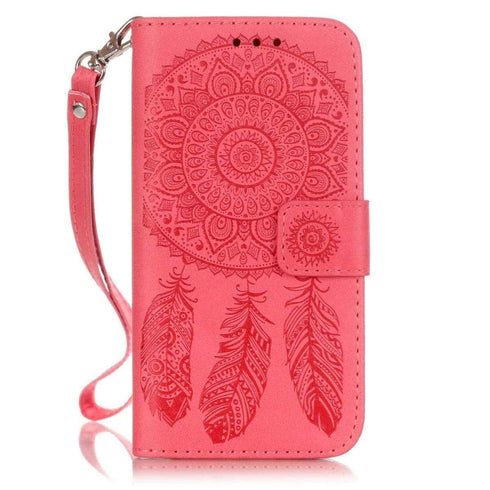 AussieSuperStore Homeware Supplies iPhone 7 Plus Aeolian Bells Pattern Emboss Leather Case with Holder & Card Slots & Wallet (Red) iPhone 7 Plus Leather Case with Holder & Card Slots & Wallet (Red) CBI7PEMBOSSCASERED